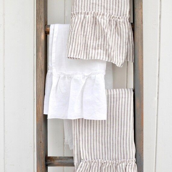 Ruffled Linen Towel Set Shabby Chic Farmhouse Kitchen Decor | Etsy | Etsy (US)