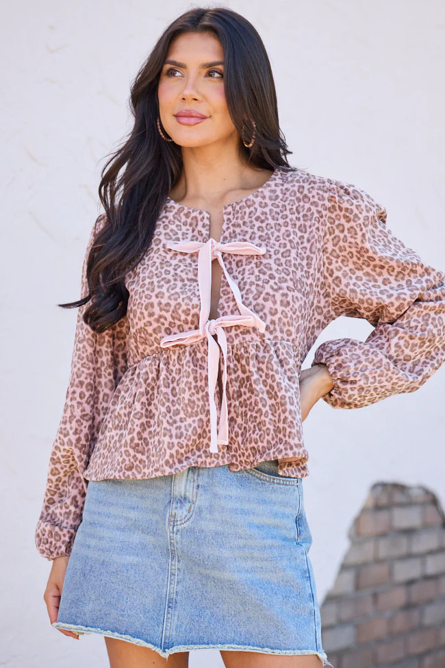 Talyn Pink Leopard Velvet Tie Front Top SALE | Pink Lily