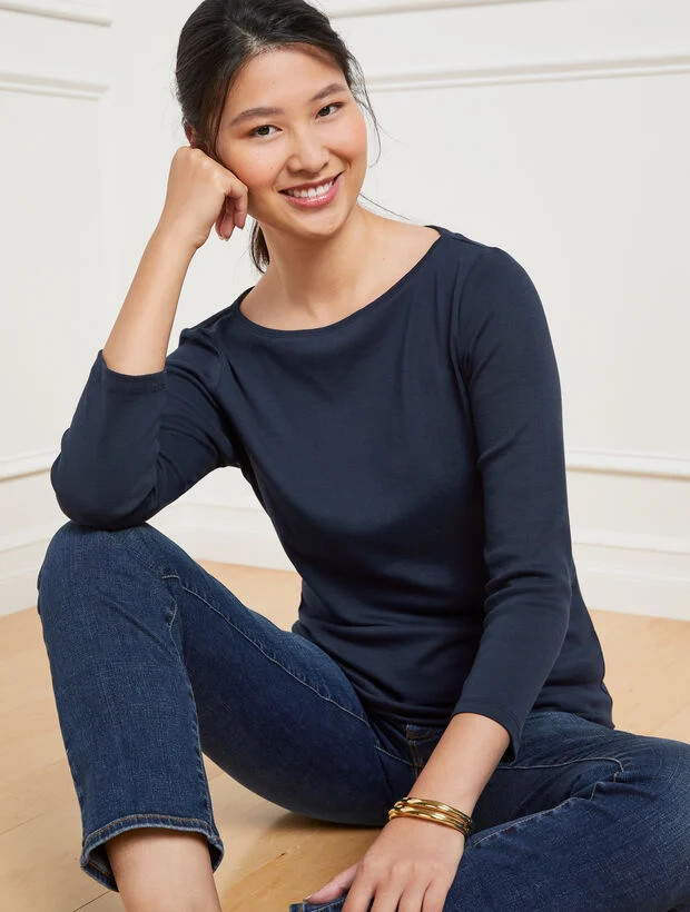 Solid Pima Bateau Neck Tee | Talbots
