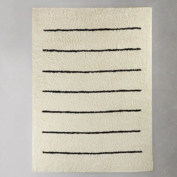 Baker Striped Hand Knotted Wool Ivory/Black Area Rug | Wayfair Professional