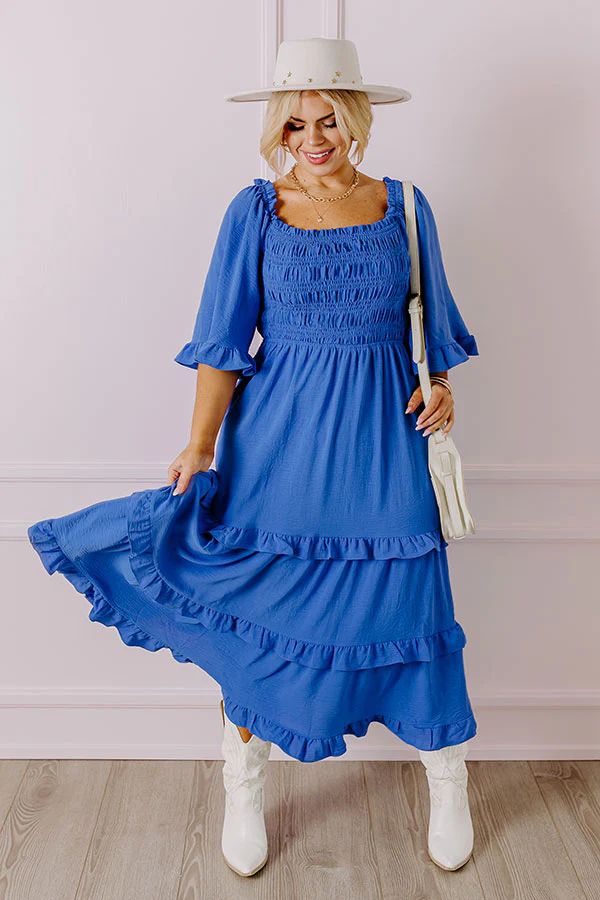 Toes In The Sand Smocked Midi in Royal Blue Curves | Impressions Online Boutique