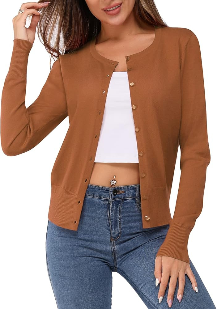 Newshows Women's 2024 Lightweight Button Down Long Sleeve Casual Crew Neck Soft Knit Fall Cardiga... | Amazon (US)