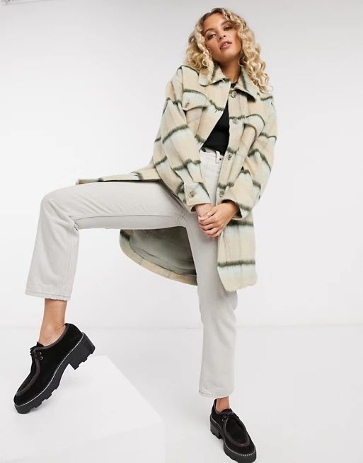 Free People Vienna brushed wool checked shacket in cream | ASOS (Global)