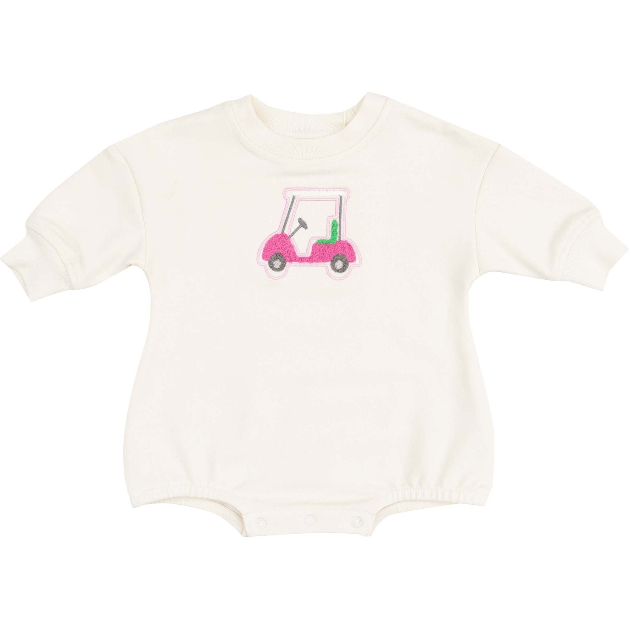 French Terry Sweatshirt Bubble with Chenille Patch, Golf Cart French Terry, White | Maisonette