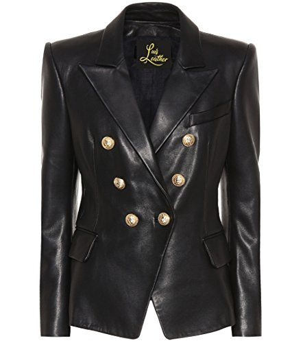 SID Genuine Lambskin Leather Black Women’s Golden Fancy Button Blazer with Full Sleeves Coat Suit Style Party wear-Custom | Amazon (US)