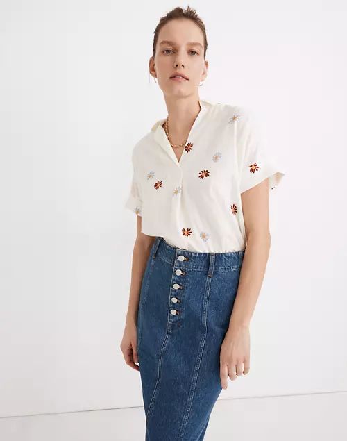 Daisy Embroidered Courier Button-Back Shirt in Stripe | Madewell