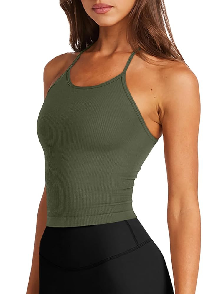 LASLULU Womens Sports Bra Seamless Long Crop Tank Racer Back Spaghetti Strap Workout Yoga Bra Pad... | Amazon (US)