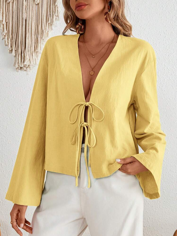 SHEIN VCAY Women's Loose Fit Woven Flared Long Sleeve Casual Shirt | SHEIN
