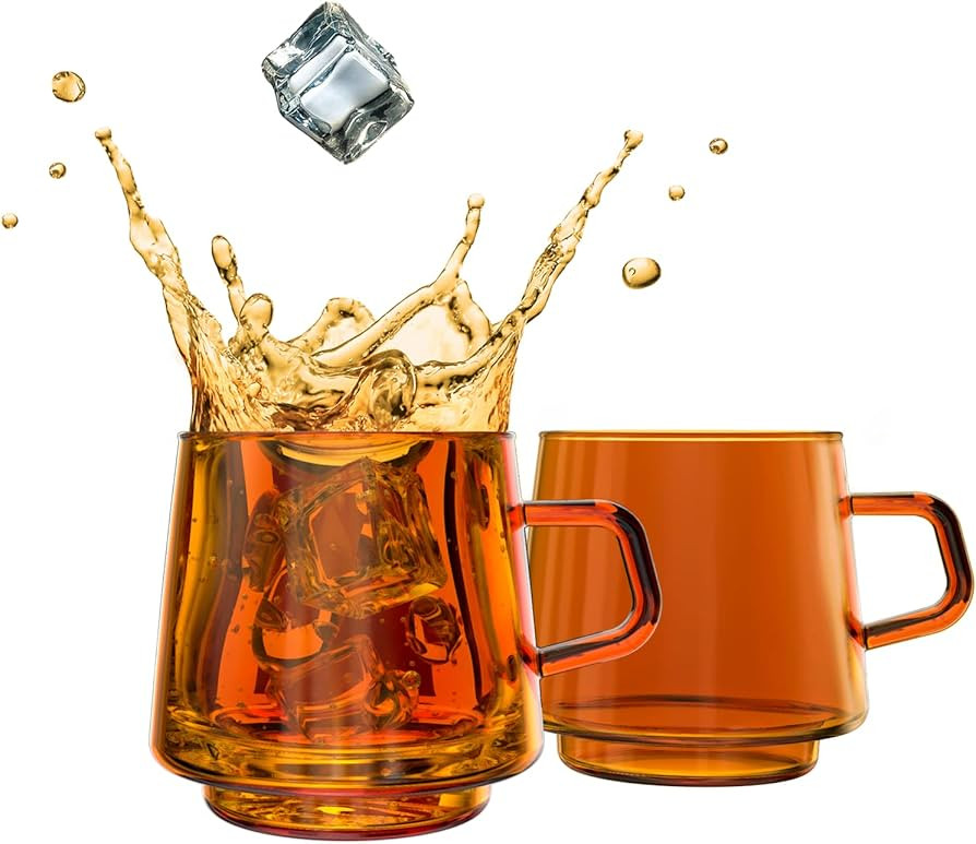 Greenline Goods Amber Drinking Glass Mugs - Stackable Mug with Handle - Perfect Tea or Coffee Gla... | Amazon (US)