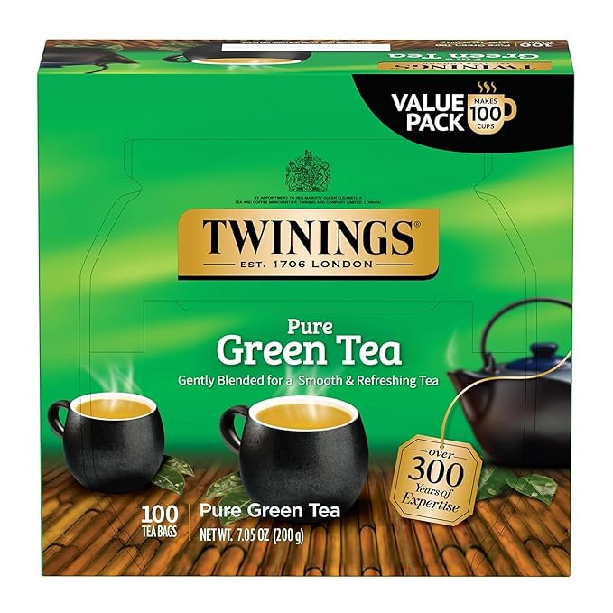 Twinings Pure Green Tea, Caffeinated, Tea Bags, 100 CT Box (1 Pack) | Pure, Smooth, Fresh & Aroma... | Amazon (US)