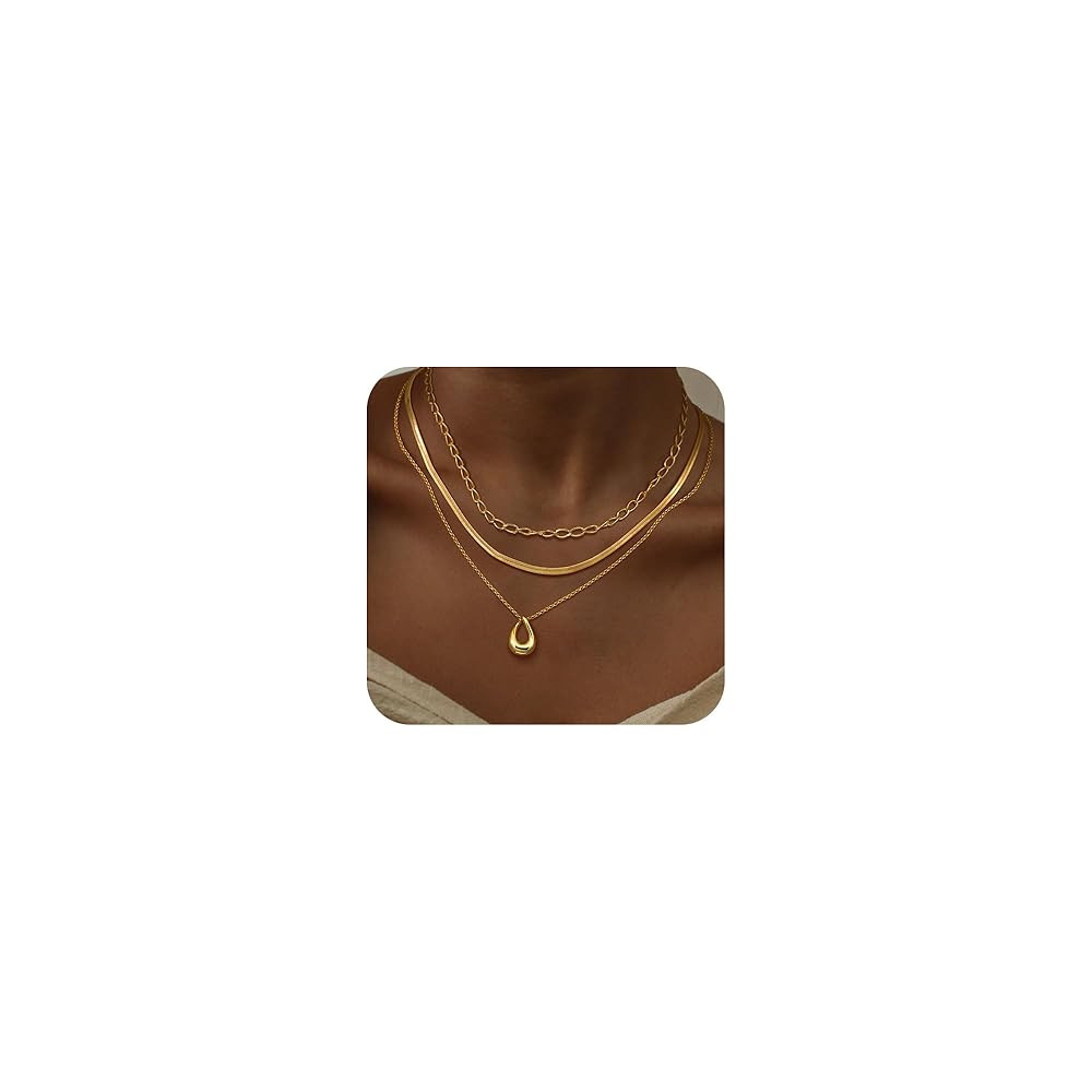 Layered Gold Necklaces for Women, 3Pcs Dainty 14k Gold/Silver Plated Herringbone Choker Set, Tren... | Amazon (US)