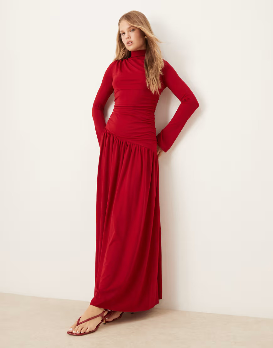 Pretty Lavish ruched jersey maxi dress in red | ASOS (Global)