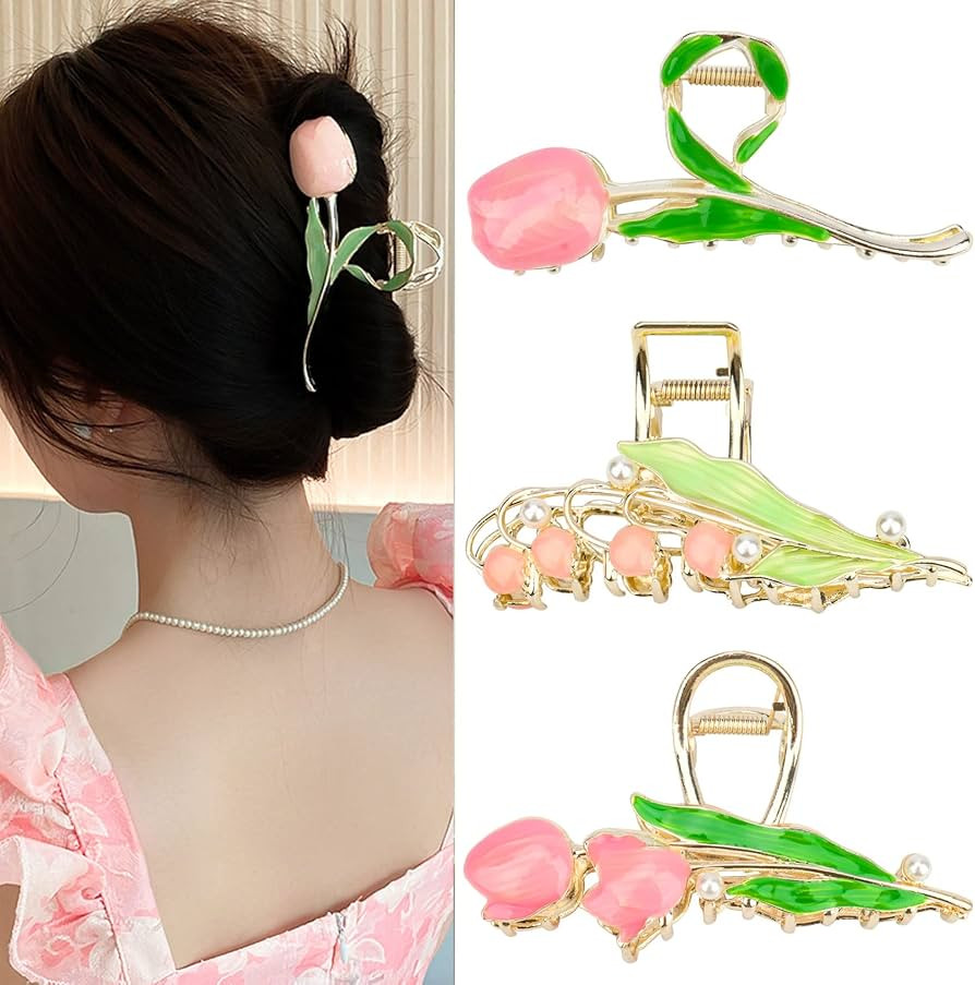 Flower Hair Clips Tulip Flower Large Hair Claw Clips for Women Girls 90s Non Slip Strong Hold Met... | Amazon (US)