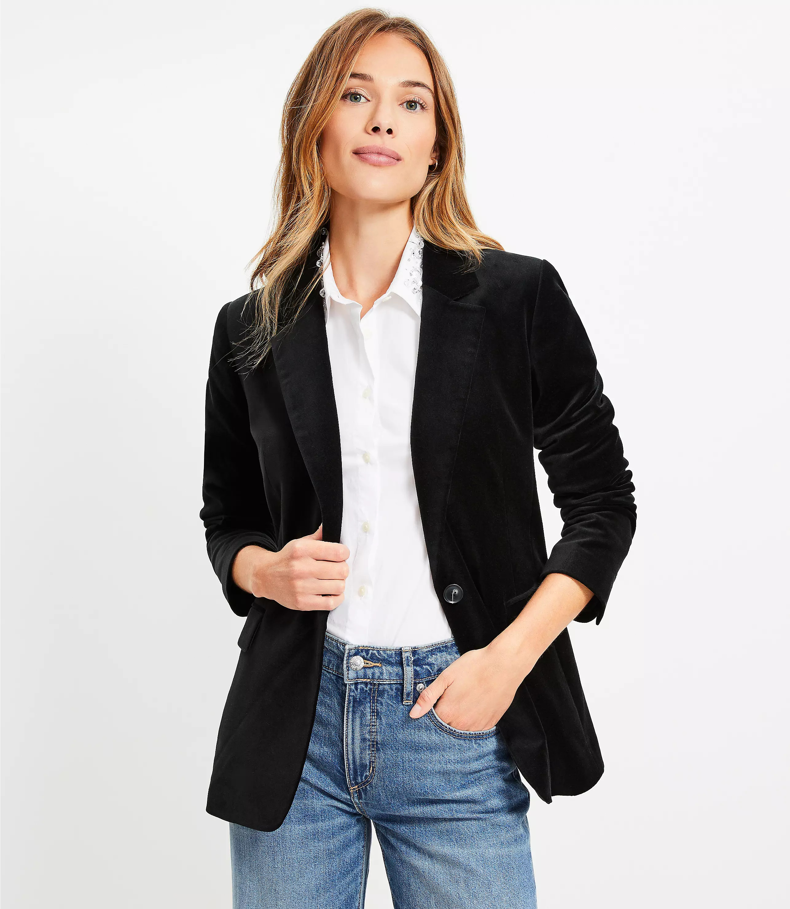 Tall Velvet Relaxed Blazer | LOFT