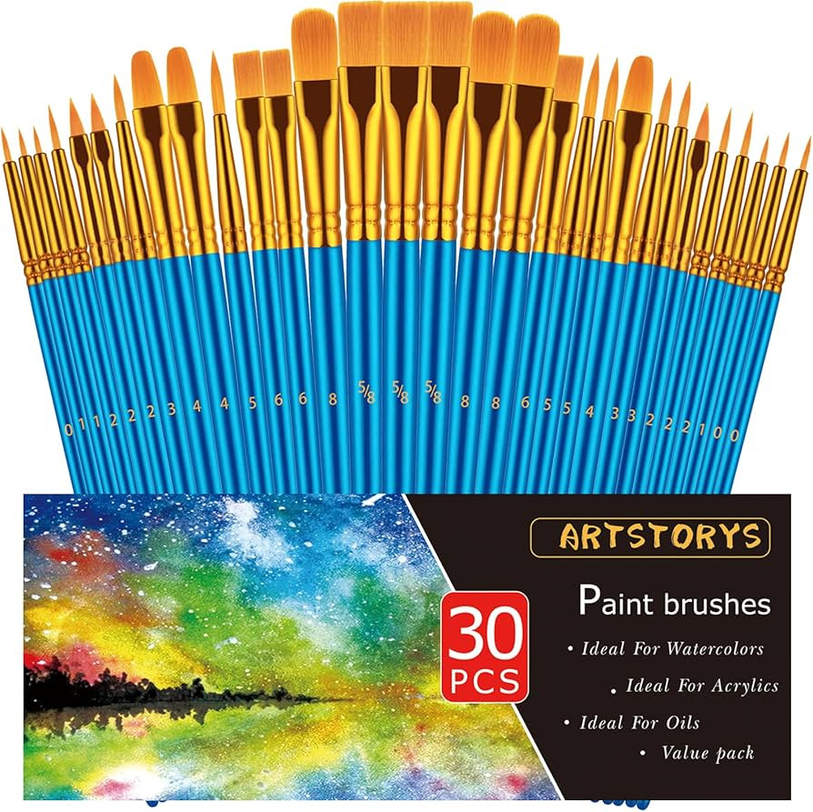Paint Brushes Set, 30 Pcs Paint Brushes for Acrylic Painting, Oil Watercolor Acrylic Paint Brush,... | Amazon (US)