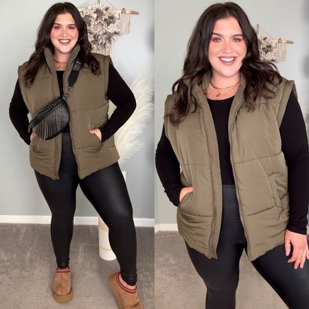 Everyday elevated casual outfit inspo. 
Pack of 5 stretchy seamless non-thong back bodysuits for $40. Wearing a size XL.  Spanx faux leather leggings I recommend sizing up 1 from your true size. Wearing a 1X. Puffer vest size XL #ootd #casualoutfits #everydayoutfits #elevatedcasual #accessories #bodysuits #leggings #winterfashion

#LTKSeasonal #LTKstyletip #LTKplussize