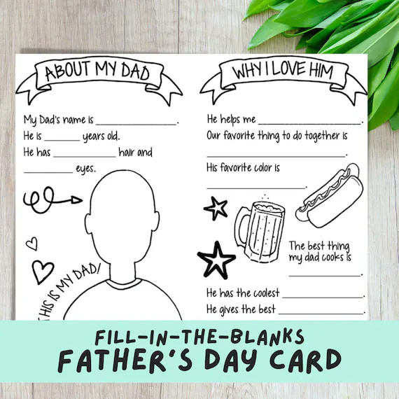 Father's Day Card  Fill in the Blanks  All About Dad  | Etsy | Etsy (US)