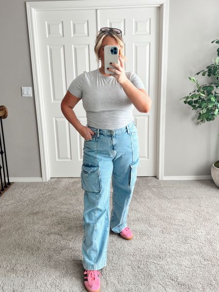 #walmartpartner Walmart outfit under $40! There cargo jeans fit TTS. I’m wearing a size 12. Tee are a stretchy cotton so they hug just like a bodysuit (without a tail) and only $10. Comes in 4 colors. 

#walmart @walmartfashion @walmart #walmartfashion

#LTKfindsunder50 #LTKfindsunder100 #LTKmidsize