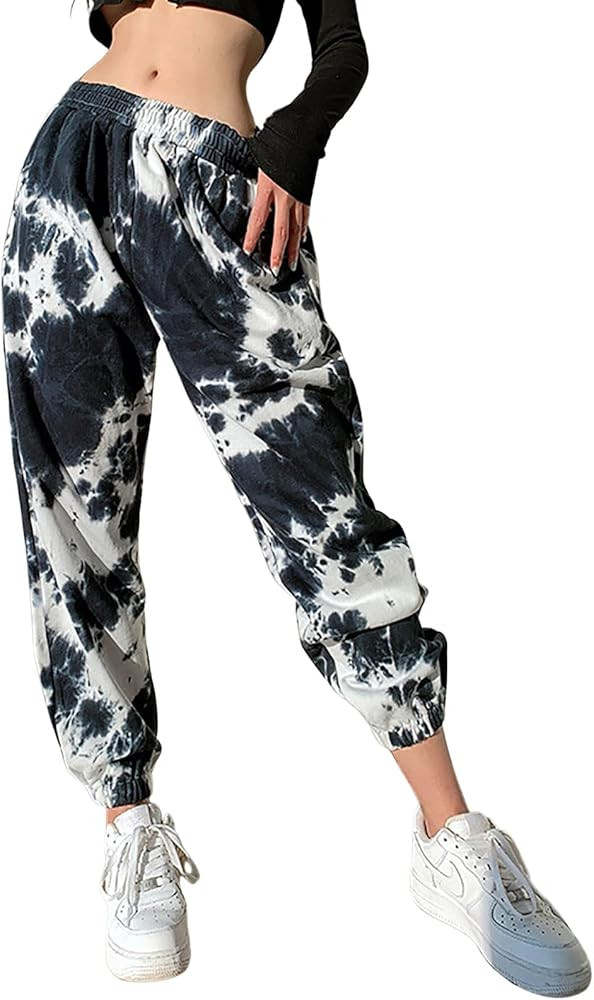 utcoco Women's Athletic Fit Drawstring Waist Tie-Dye French Terry Closed Bottom Sports Sweatpant | Amazon (US)