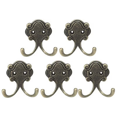 Unique Bargains Towel Wall Bathroom Metal Dual Robe Hooks Bronze Tone 5 Pcs | Target