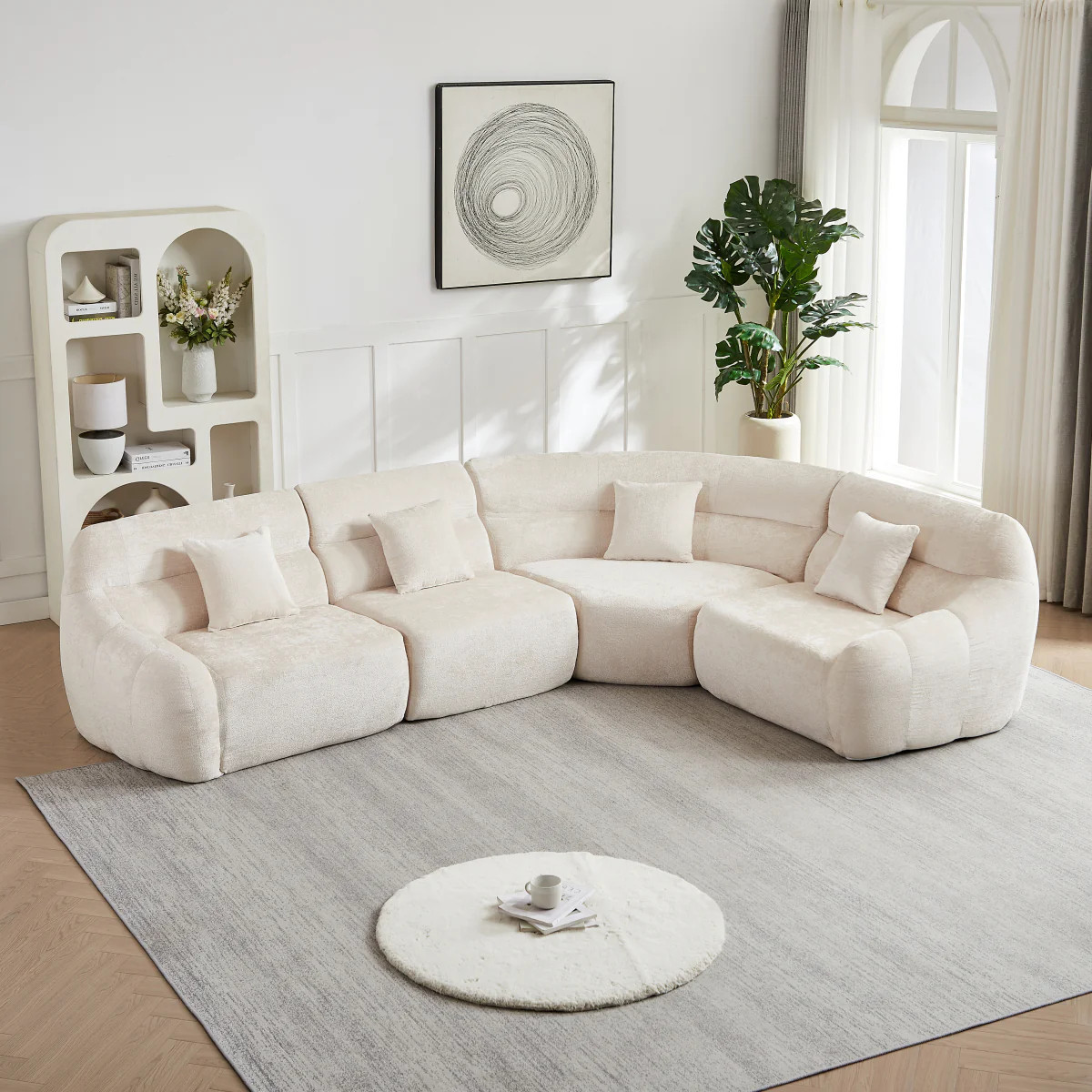 Streamdale Modern Luxury Curved Corner Sectional Sofa, Chenille Modular Cloud Sofa, Beige | Shop Simon