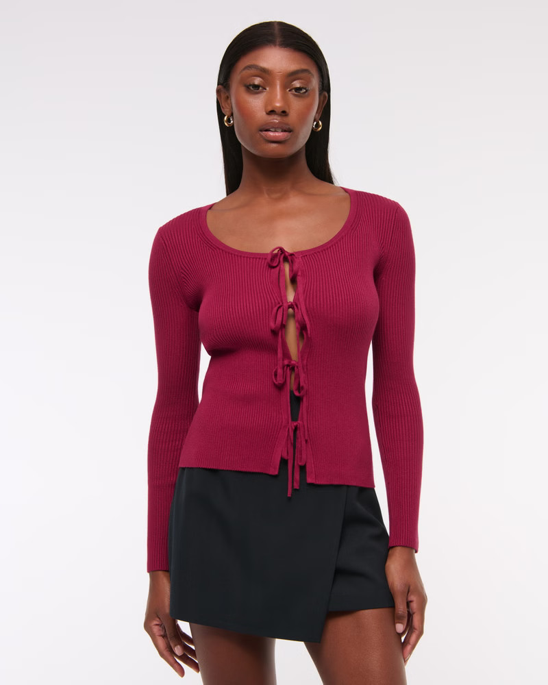 Slim Ribbed Tie-Front Cardigan | Abercrombie & Fitch (US)