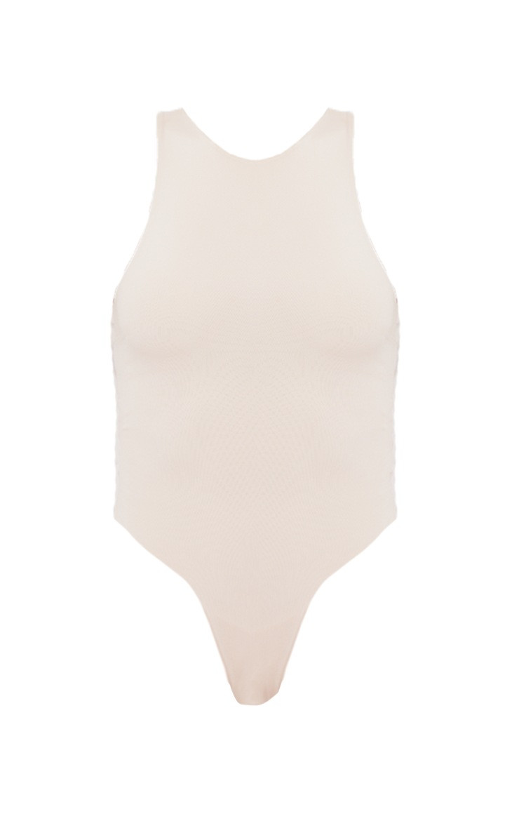 Cream Slinky Sleeveless Racer Bodysuit | PrettyLittleThing US