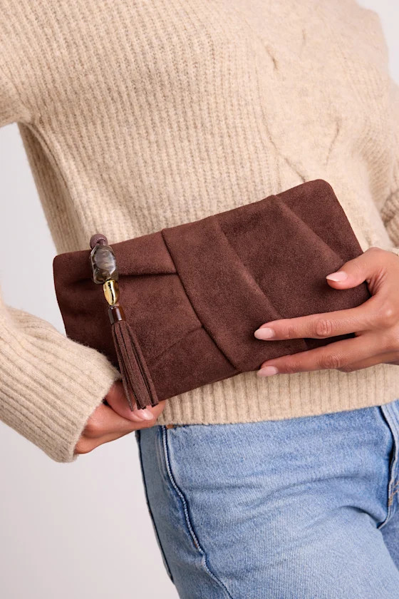 Louela Chocolate Suede Clutch | Lulus