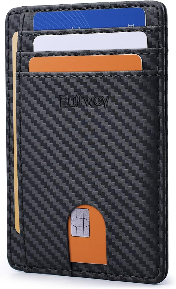 Buffway Slim Minimalist Front Pocket RFID Blocking Leather Wallets for Men and Women - Carbon Fib... | Amazon (US)