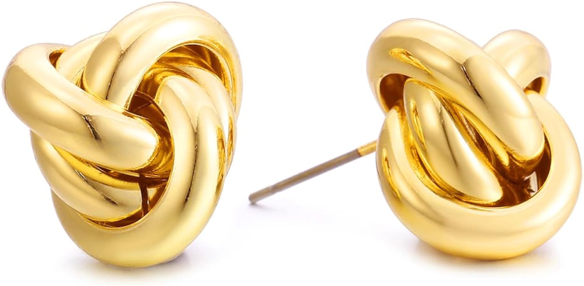 Gold Silver Knot Stud Earrings for Women Statement Button Stud Earrings Minimalist Small Earrings | Amazon (US)
