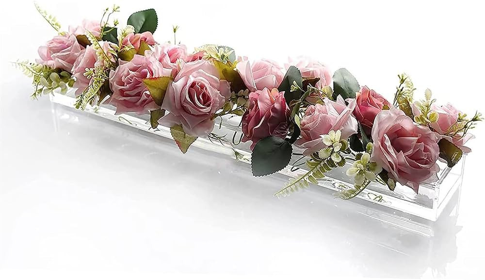 Rectangular Floral Centerpiece for Dining Table, Clear Acrylic Flower Vase, Modern Dining Table F... | Amazon (US)
