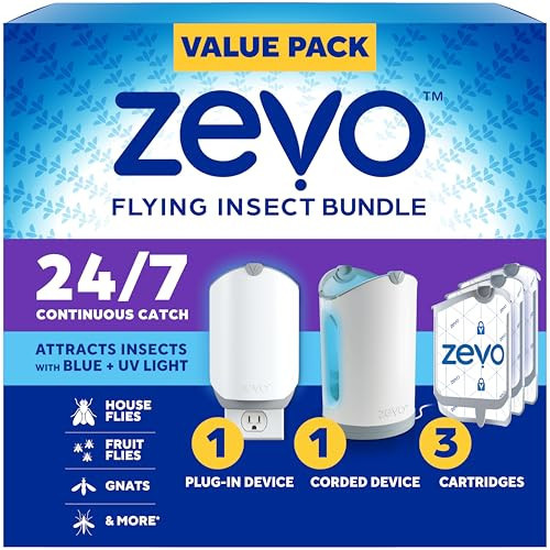 Zevo MAX Bug Catcher & Fly Trap for Indoors - Flying Insect Trap for Gnats, House & Fruit Flies - Use in Any Room - No-Mess Disposal (2 Plug in Bases & 3 Cartridges) | Amazon (US)