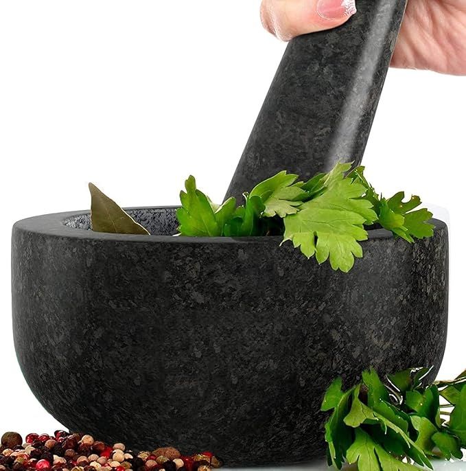 PriorityChef Large Mortar and Pestle Set, 100% Natural Granite with Polished Black Exterior Finis... | Amazon (US)