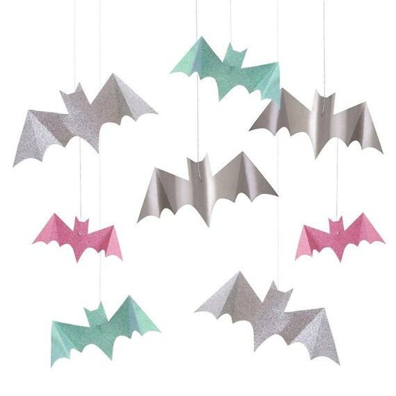 Pastel Halloween Glitter Hanging Bat Decorations  Includes 6 | Etsy | Etsy (US)