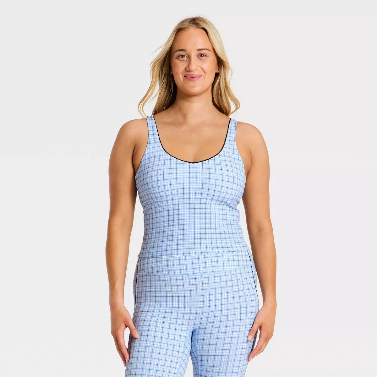 Women's Everyday Soft Printed V-Neck Tank Top - All In Motion\u2122 Light Blue Checkered S | Target