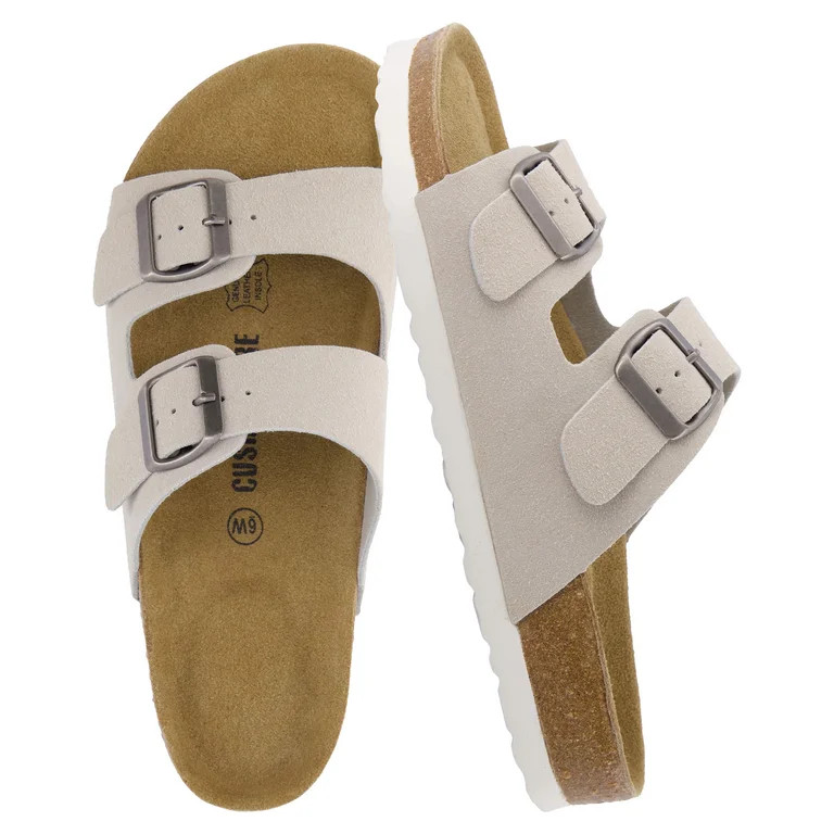 Cushionaire Lane Cork Footbed Sandals for Women – Comfortable Double Buckle Slip-On with Genuin... | Walmart (US)