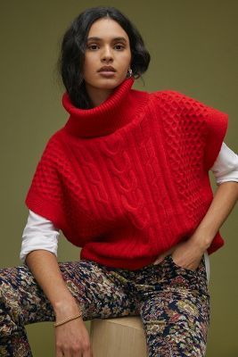Cable-Knit Turtleneck Poncho Sweater | Anthropologie (US)
