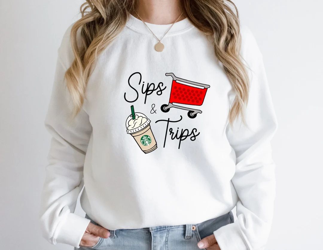 sips and trips crewneck | coffee | sweater | shopping | | Etsy (US)