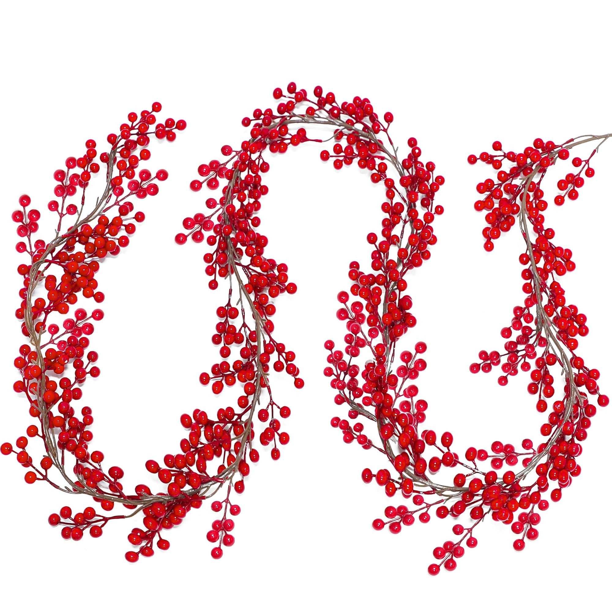 Lulu Home Red Berry Garland, 8.9FT Flexible Artificial Christmas Holly Berry Vine, Winter Berry G... | Amazon (US)