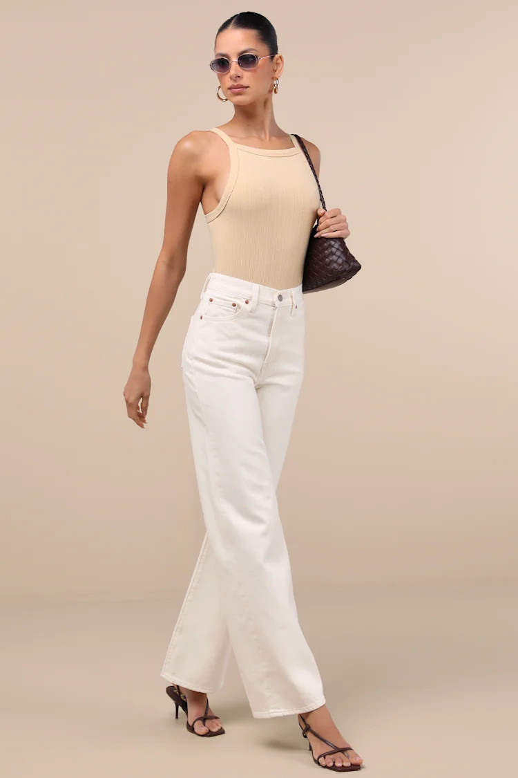 Ribcage White Wide-Leg High-Waisted Denim Jeans | Lulus