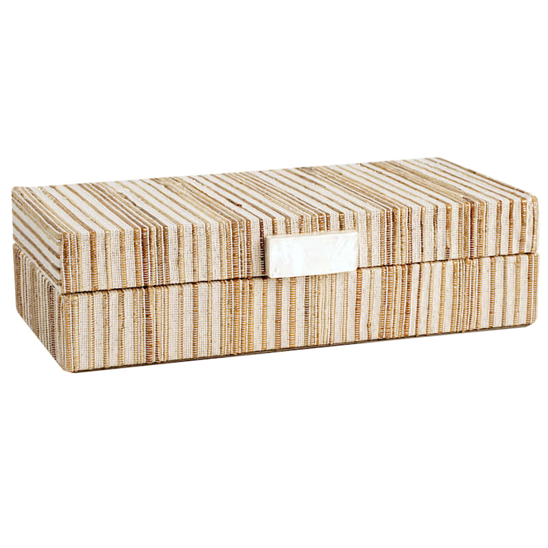 Neutral Water Hyacinth Striped Decorative Box, 10x5.5 | At Home
