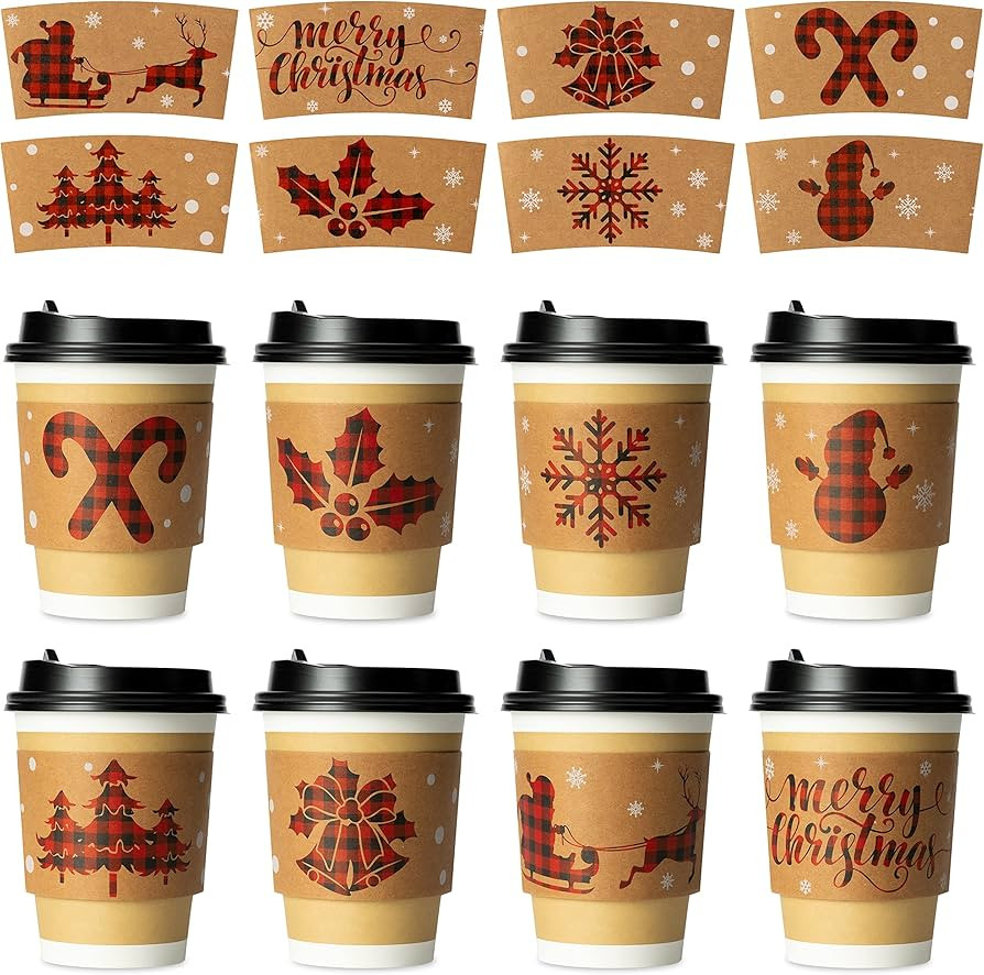 Haooryx 40 Packs Christmas Coffee Cup Tea Cup Sleeves Hot Chocolate Cocoa Cup Sleeves Disposable ... | Amazon (US)