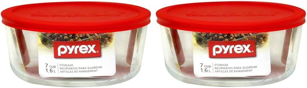 Pyrex Pack of 2 Containers, Clear, Plus 7-Cup Round Storage Dish with Red Plastic Cover | Amazon (US)