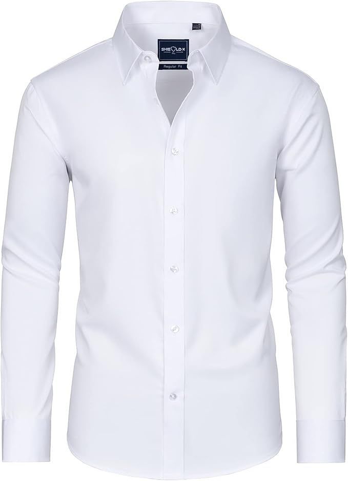 Alimens & Gentle Men's Stain Shield Dress Shirt Solid Stretch Long Sleeve Shirt Business Casual B... | Amazon (US)