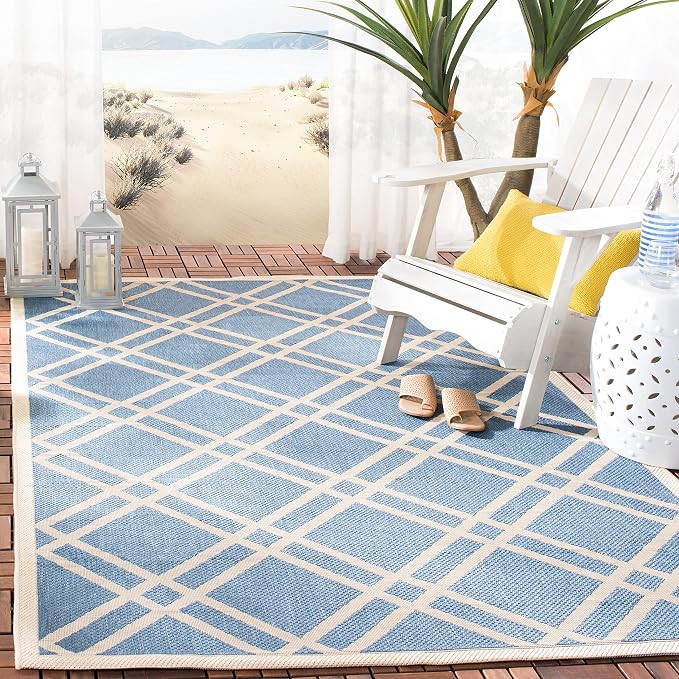 SAFAVIEH Courtyard Collection 9' x 12' Blue/Beige CY6923 Trellis Indoor/ Outdoor Waterproof Easy-... | Amazon (US)