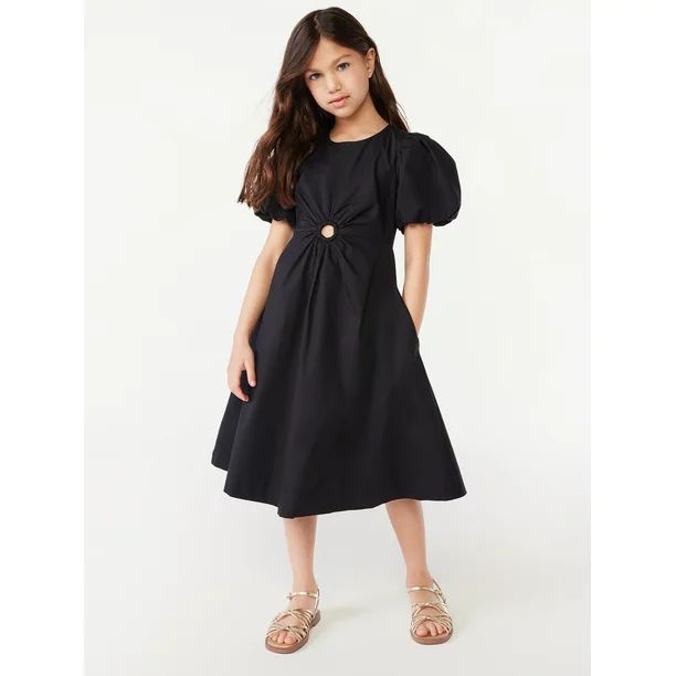 Scoop Girls Puff Sleeve Poplin Dress, Sizes 4-12 | Walmart (US)