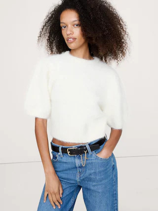 Fuzzy Alpaca-Blend Puff-Sleeve Sweater | Banana Republic (US)