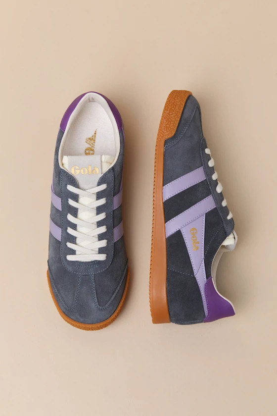 Elan Storm and Lavender Color Block Suede Leather Sneakers | Lulus