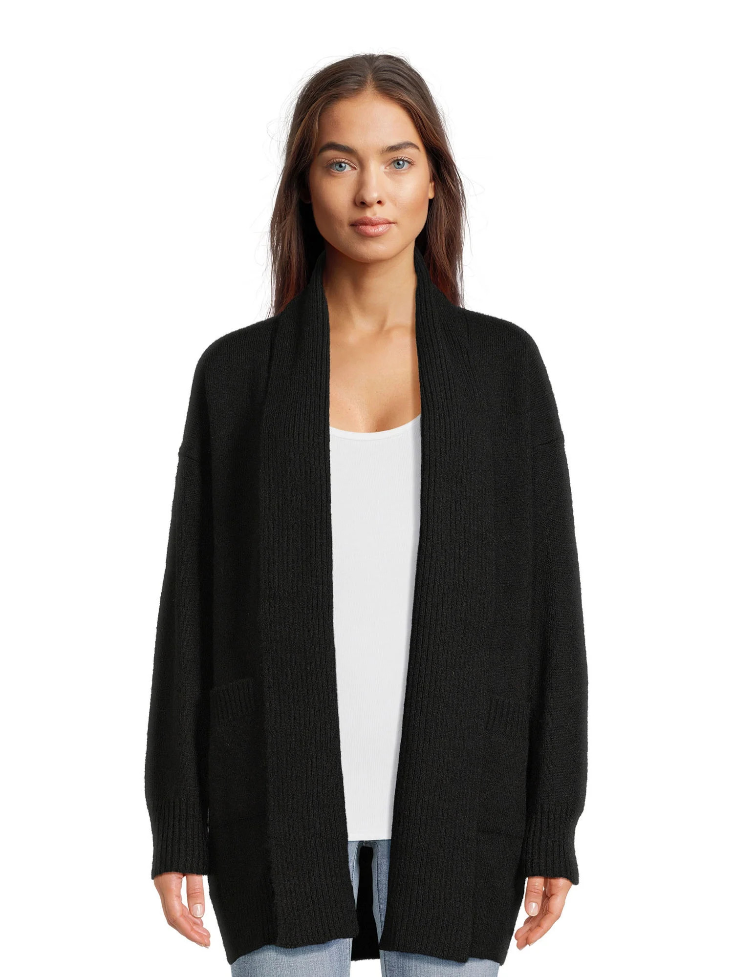 Time and Tru Women's Fuzzy Cardigan Sweater with Pockets, Midweight, Sizes XS-XXXL | Walmart (US)