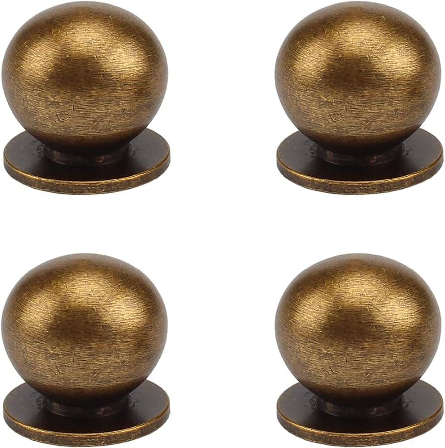 RZDEAL 4Pcs 1 Inch Round Solid Brass Pulls Antique Brass Cabinet Drawer Knobs Handles Modern Kitc... | Amazon (US)